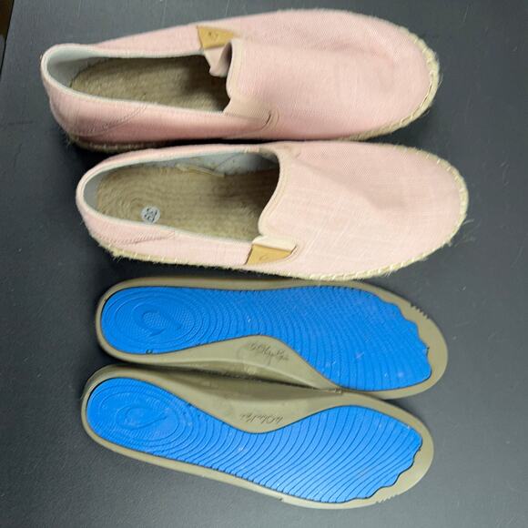 OLUKAI Kaula Pa'a Kapa Rose Pink Linen Espadrille Slip On Loafers Wms‎ 9US 39EU - Picture 7 of 9